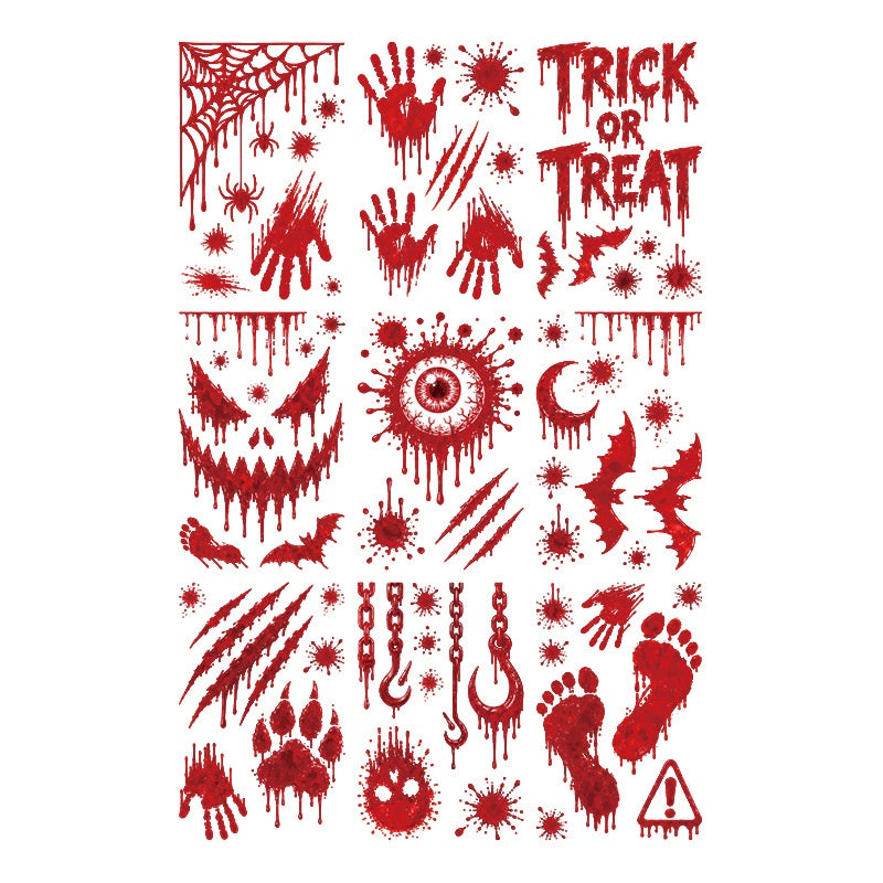 Halloween Blood Handprint Footprint Static Window Stickers, Skull Eyeball Glass Decals For Haunted House Party