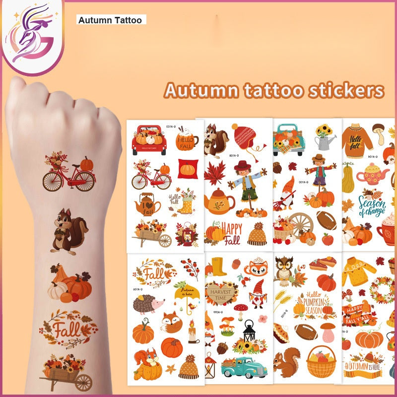 Fall Temporary Tattoos Waterproof Sweat Resistant Pumpkin Thanksgiving Party Stickers