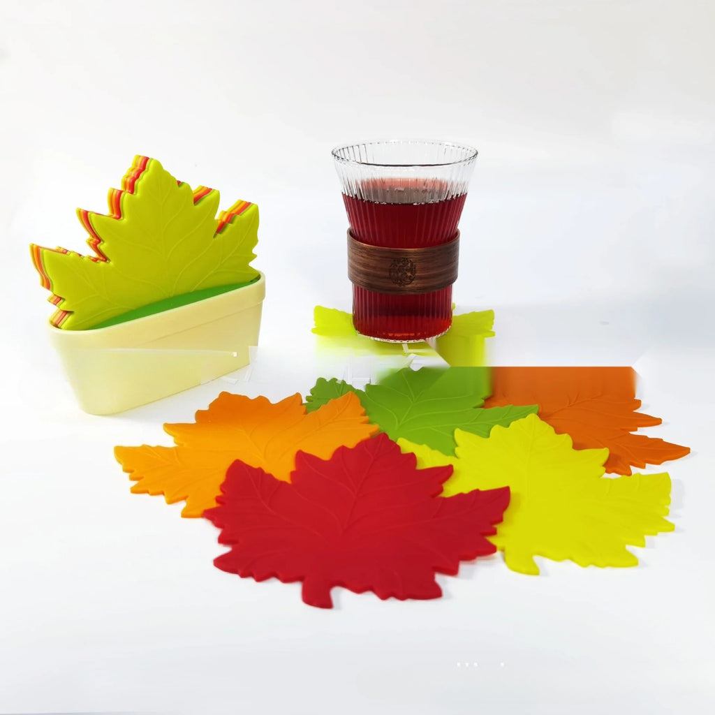 Creative Maple Leaf Coaster Set with Storage Box, Heat Resistant Non-Slip Cup and Coffee Mat