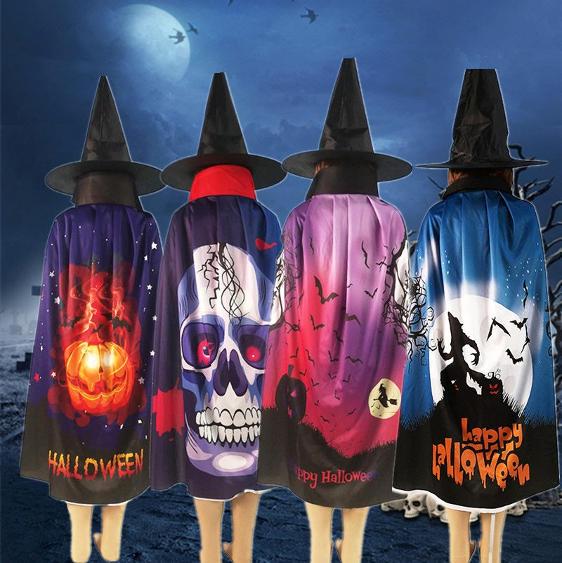 Halloween Kids Death Vampire Cape, Digital Print Knit Fabric Masquerade Cloak