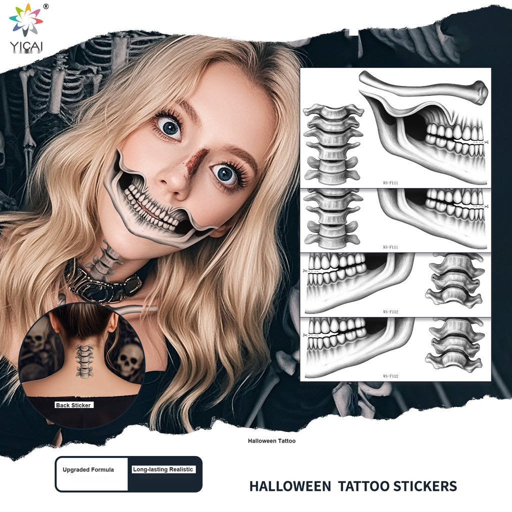 Halloween Mouth Bone Collarbone Temporary Tattoos, Creepy Body Art Stickers