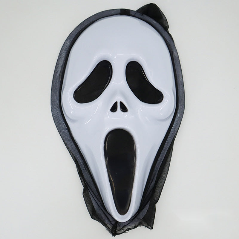Halloween White Ghost Scream Mask With Veil, Plastic Scary Face Mask For Masquerade Costume Parties