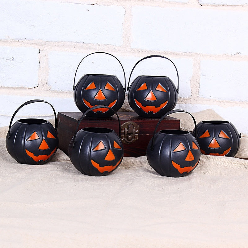 Halloween Plastic Smiley Pumpkin Bucket, Ghost Candy Container Party Prop