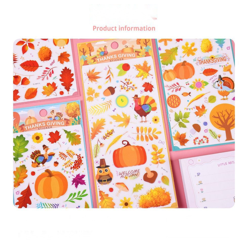 Thanksgiving Fall Maple Leaf Turkey Stickers for Kids Cartoon Holiday Decorative Sticker Pack