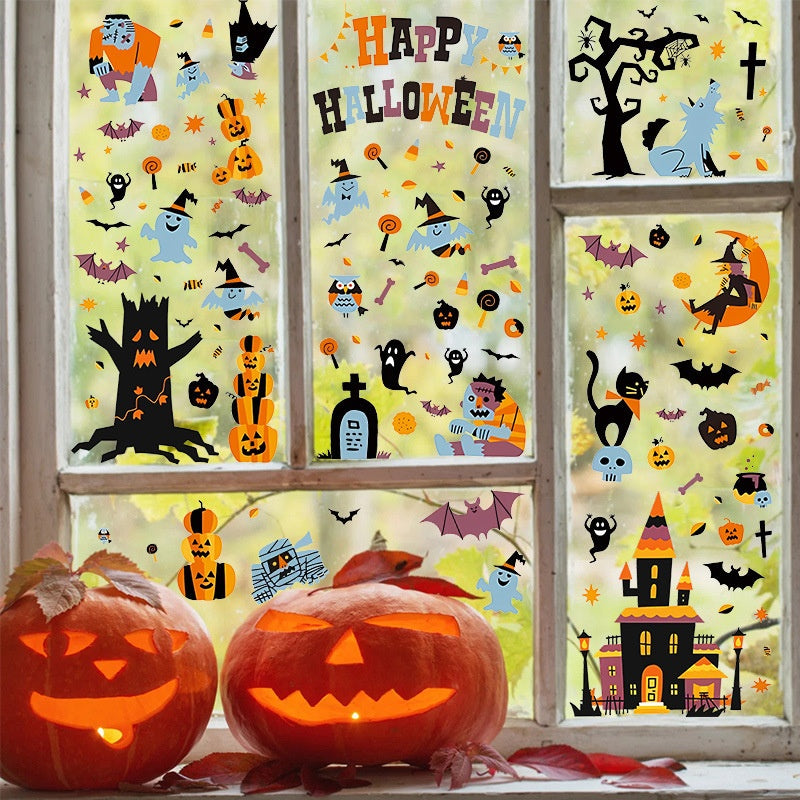 Halloween Witch Zombie Static Cling Window Stickers, PVC Removable Decorations For Bedroom Windows