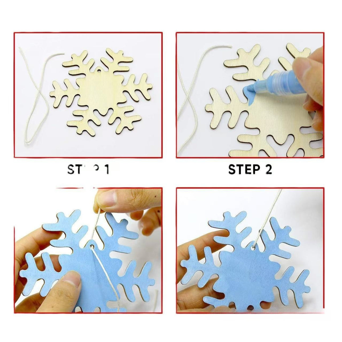Wooden Snowman Christmas Ornaments, Rustic DIY Hanging Wood Slice Decorations for Party