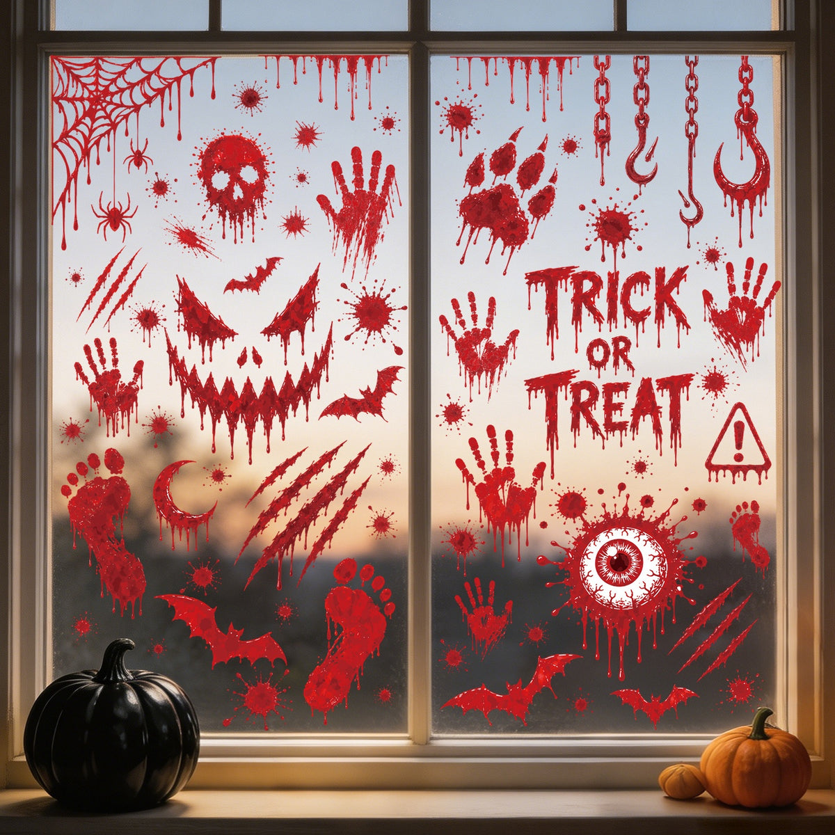 Halloween Blood Handprint Footprint Static Window Stickers, Skull Eyeball Glass Decals For Haunted House Party