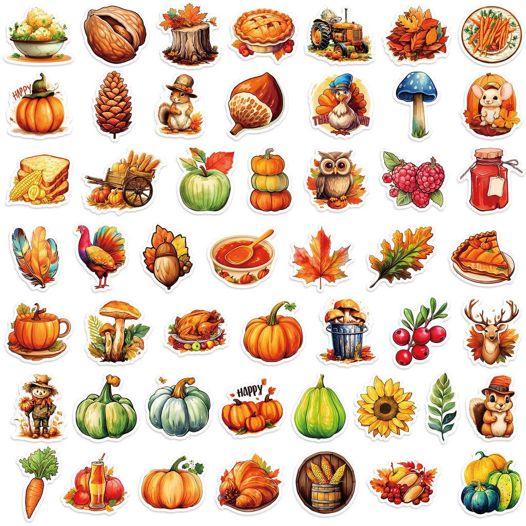 Thanksgiving Stickers Pack, Fall Harvest Turkey Maple Leaf Graffiti Decals for Luggage