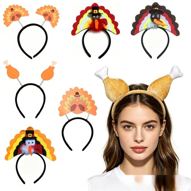 Thanksgiving Turkey Headband Drumstick Fan Tail Funny Cartoon Party Costume Prop