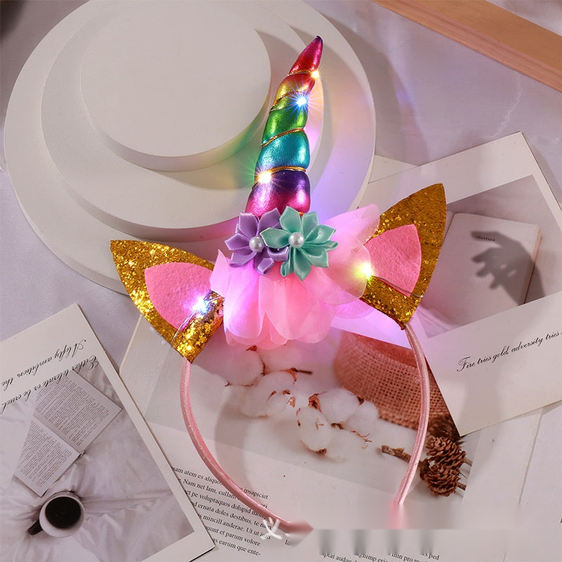 Kids Glowing Unicorn Headband, Light Up Cute Christmas Party Hair Accessory For Holiday Performances