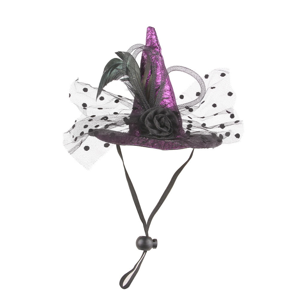 Halloween Pet Witch Hat for Cats, Lace Pointed Hat Costume Photo Prop