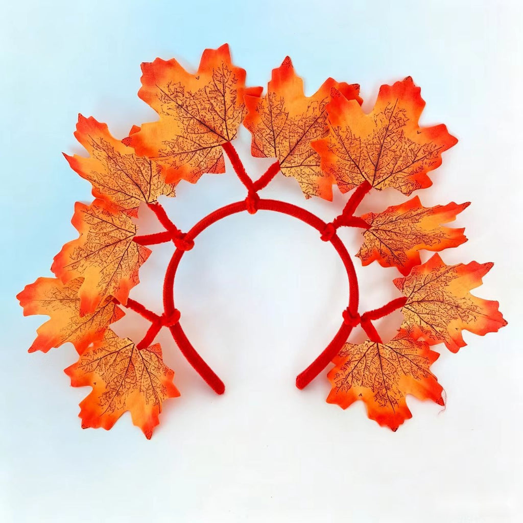 Faux Maple Leaf Headband, Red Yellow Autumn Leaf Hair Hoop For Thanksgiving Party Decor