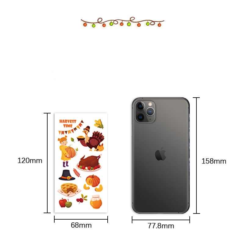 Thanksgiving Temporary Tattoos Face Decals Maple Leaf Turkey Pumpkin Party Stickers