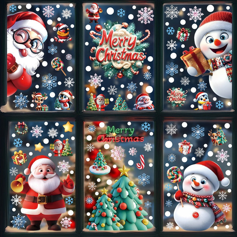 3D Snowflake Snowman Christmas Window Stickers, Santa Tree Gift PVC Static Cling Decals