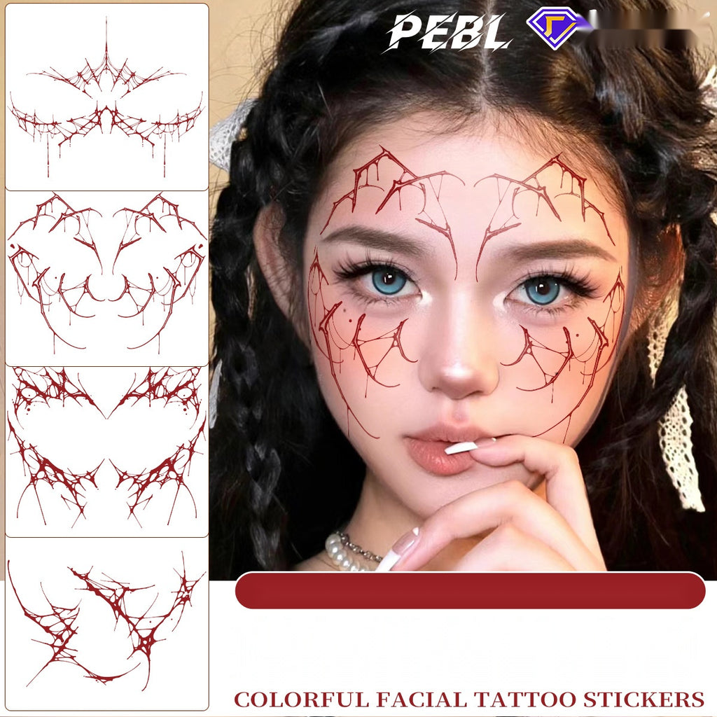 Halloween Colorful Face Tattoos, Cosplay Blood Spider Web Waterproof Special Effect Stickers