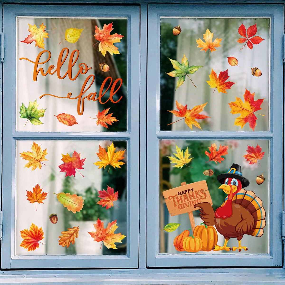 Thanksgiving Turkey Maple Leaf PVC Window Clings Static Sticker Storefront Glass Decor