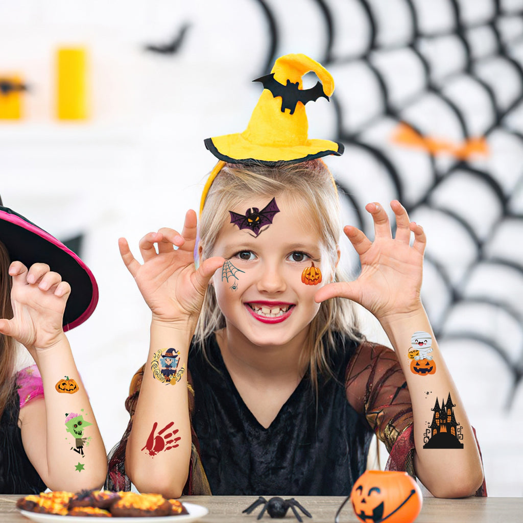 Cartoon Halloween Temporary Tattoos For Kids, Funny Pumpkin Tattoo Stickers For Holiday Parties