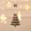 Wooden Star Snowflake Christmas Tree Ornaments with Bells, Creative 3D Hanging Decorations