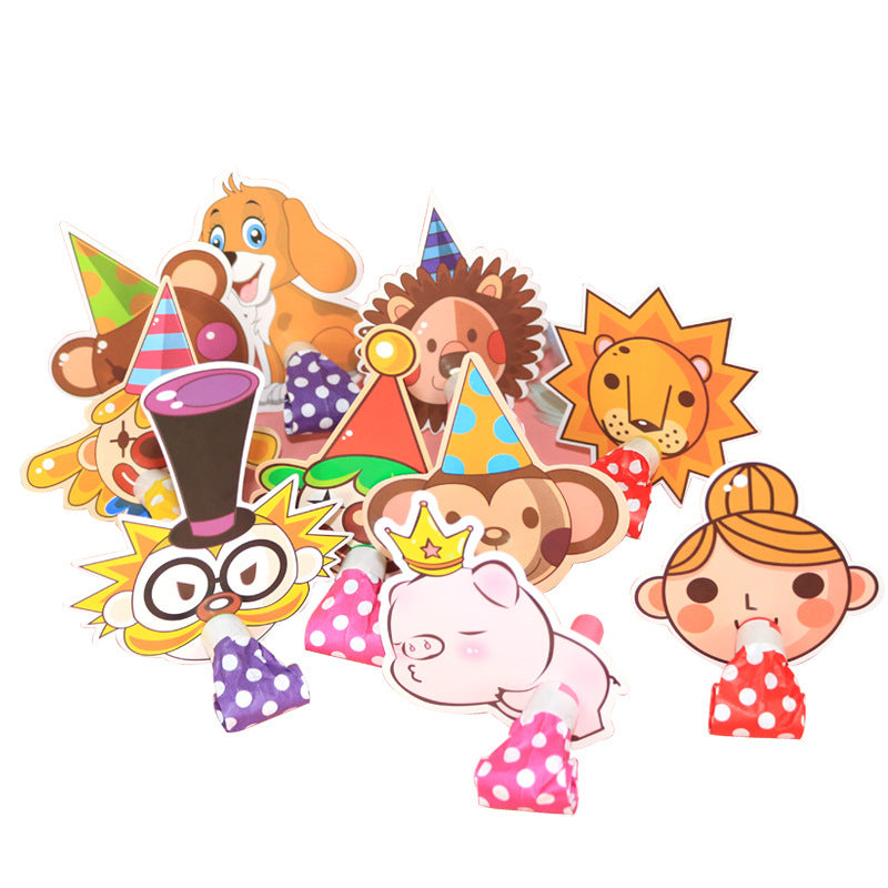 Kids Birthday Party Cartoon Blowouts, Clown Whistle Roll Up Horns For Cheering Party Favors
