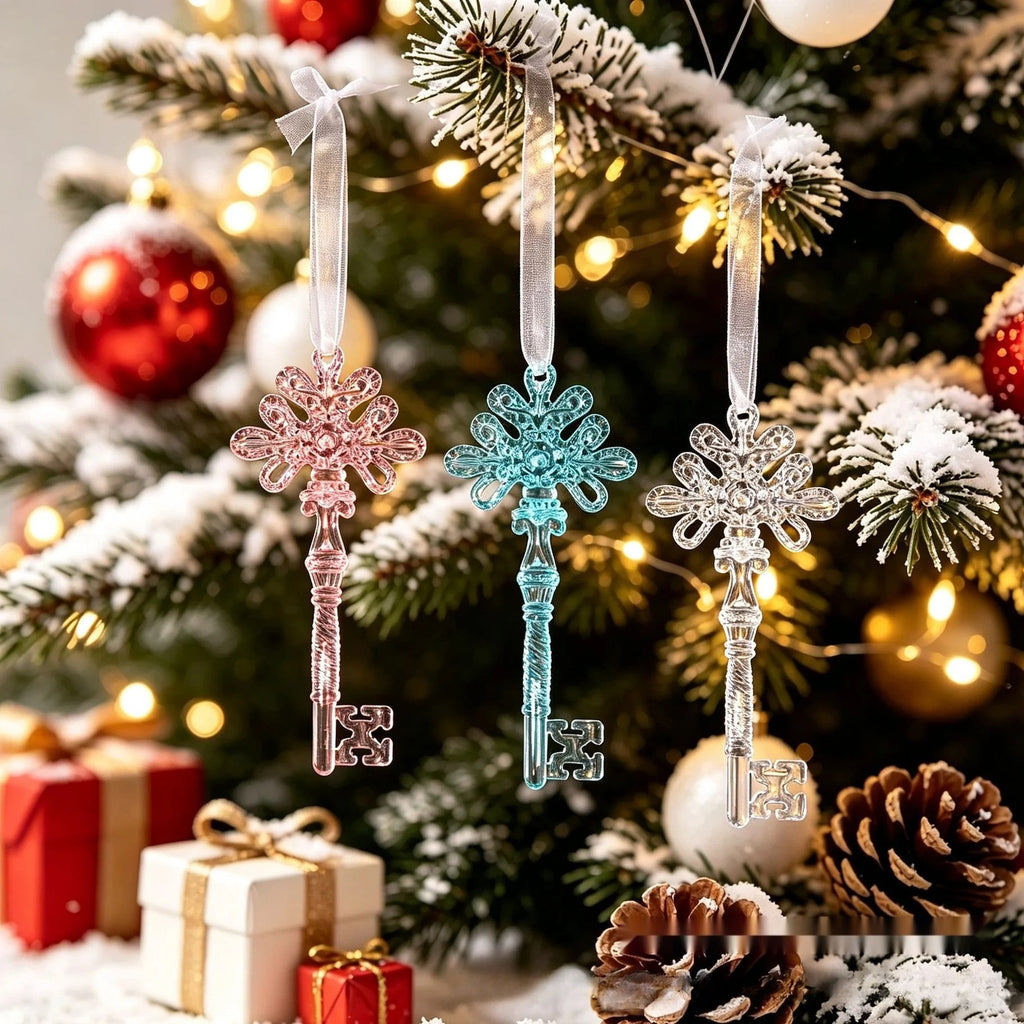 6 Pack Acrylic Christmas Tree Hanging Ornaments, Clear Snowflake Icicle Decorations