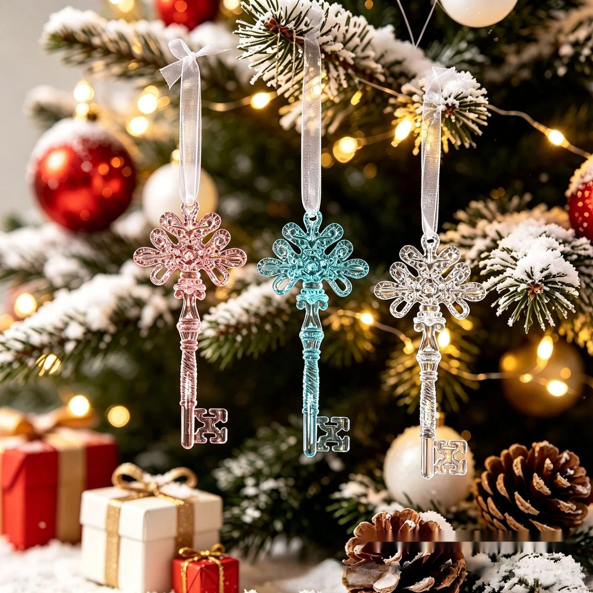 6 Pack Acrylic Christmas Tree Hanging Ornaments, Clear Snowflake Icicle Decorations