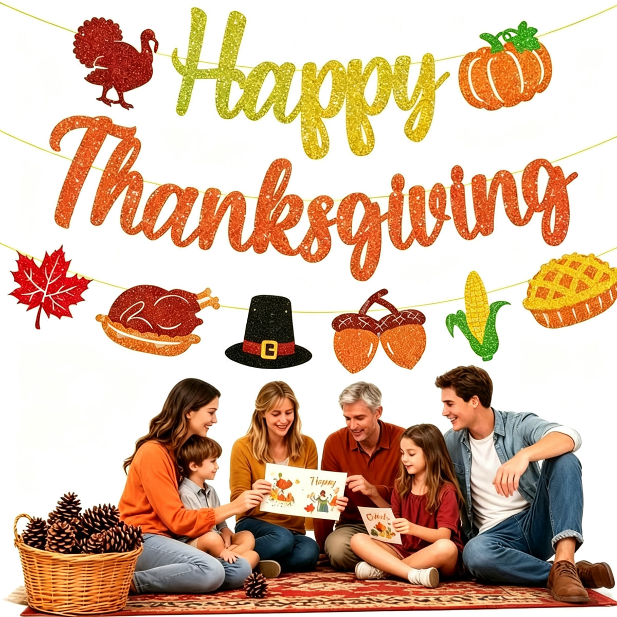 Happy Thanksgiving Banner, Fall Harvest Family Dinner Party Supplies