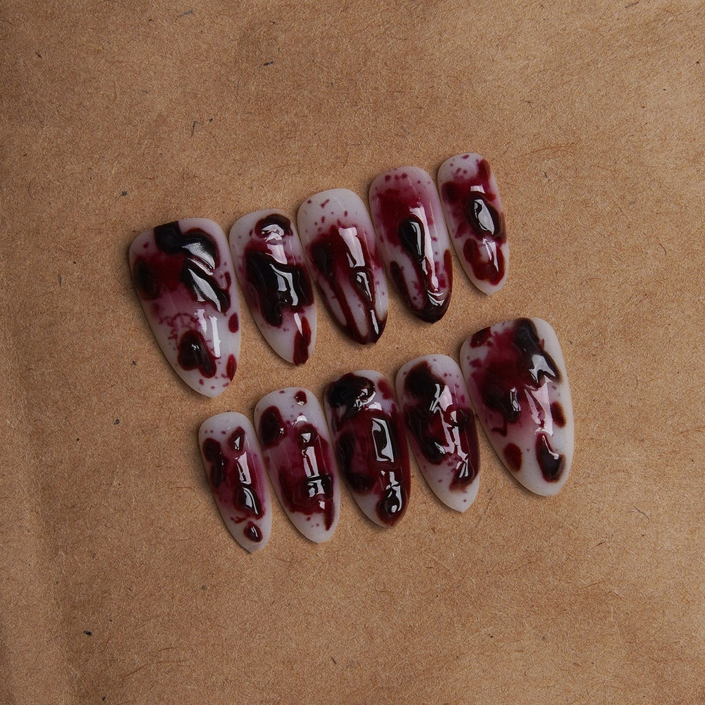 Halloween 3D Gel Blood Drip Dark Gothic Press On Nails, Finished False Nails