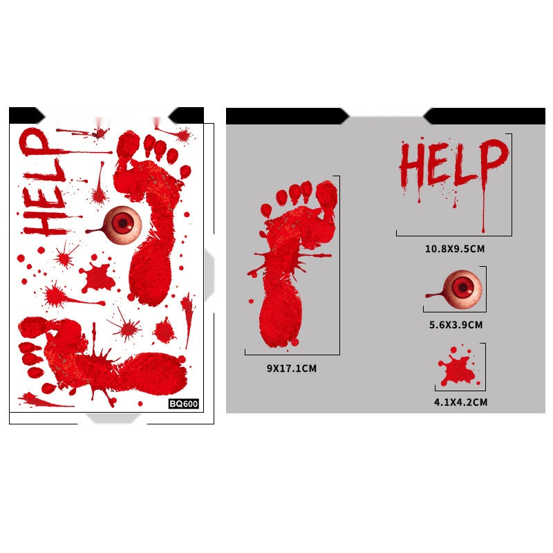 Halloween Bloody Handprint Window Clings, Scary Bathroom Haunted House Glass Decor