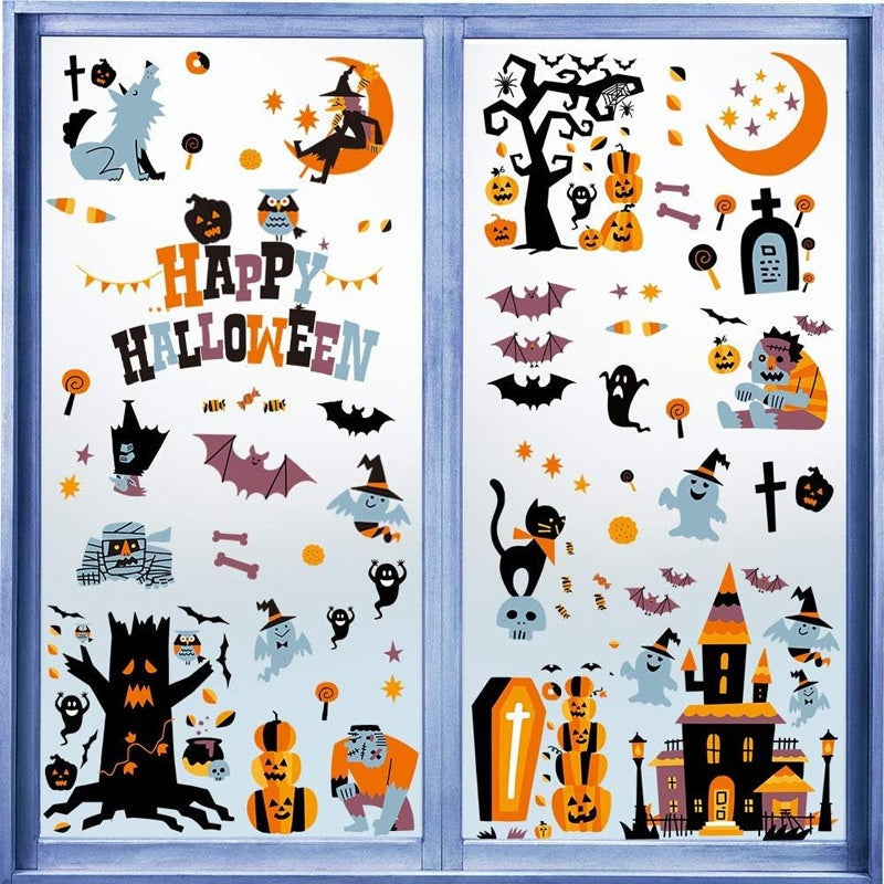 Halloween Witch Zombie Static Cling Window Stickers, PVC Removable Decorations For Bedroom Windows