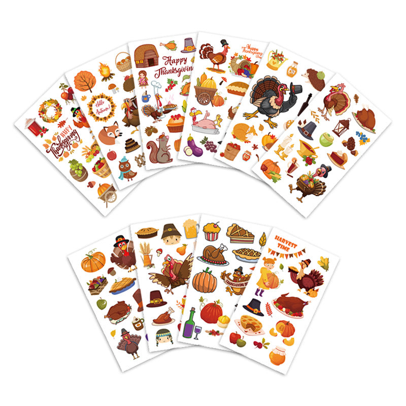 Thanksgiving Temporary Tattoos Face Decals Maple Leaf Turkey Pumpkin Party Stickers