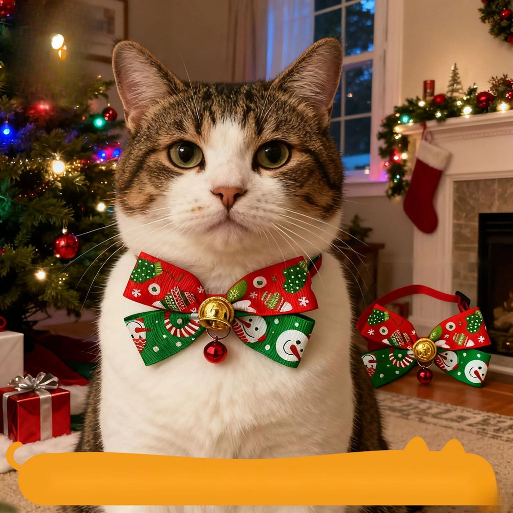 Christmas Pet Collar Bell with Bow Tie for Cats and Dogs, Cute Holiday Pet Neck Accessory