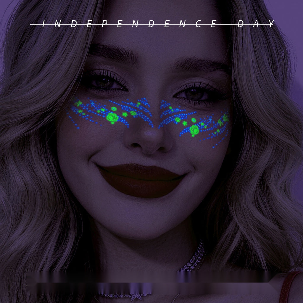 Halloween Glow In The Dark Face Tattoos 3 Colors, Fluorescent Lightning Full Face Stickers For Cosplay Party