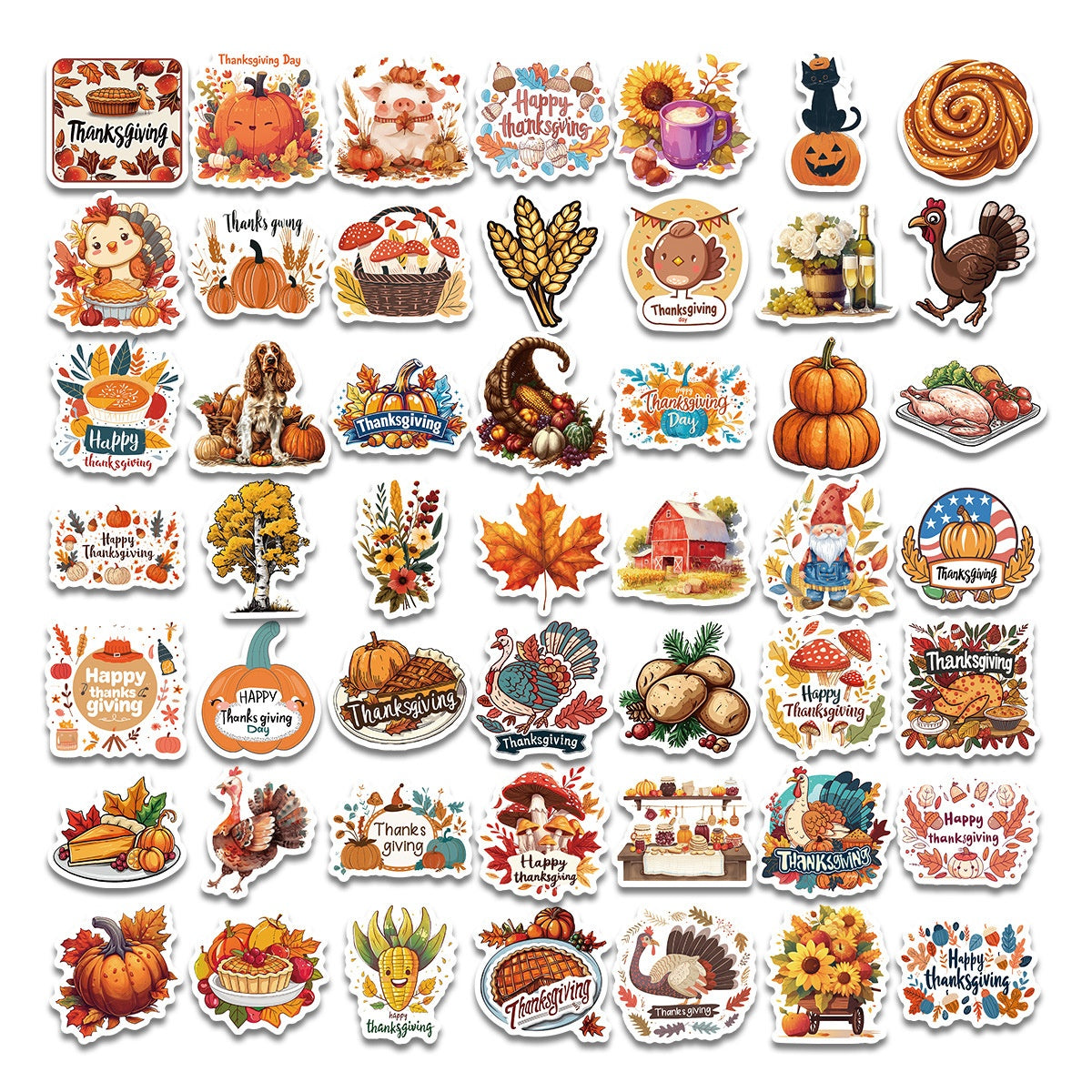 Thanksgiving Stickers 50 Pack, Harvest Turkey Maple Leaf Decals for Water Bottles Notebooks