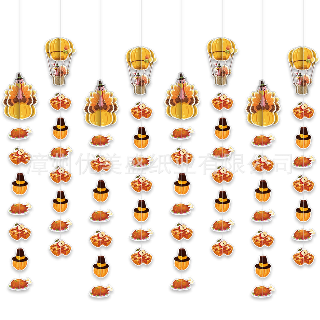 Thanksgiving Party Decoration Kit Banner Bunting Balloons Turkey Honeycomb Tabletop Decor Set