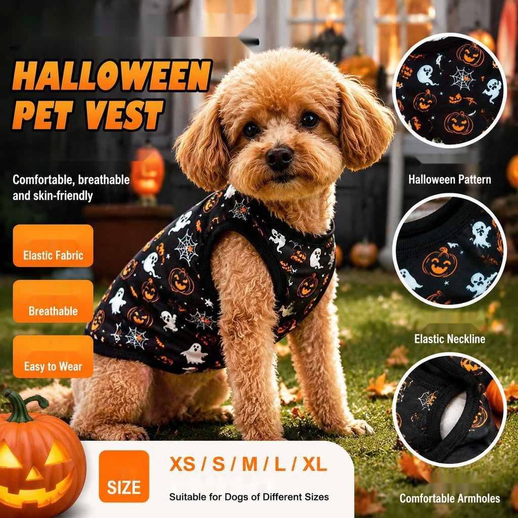 Pumpkin Vest Pet Clothes, Christmas Halloween Outfit for Dogs Cats Spring Summer Style