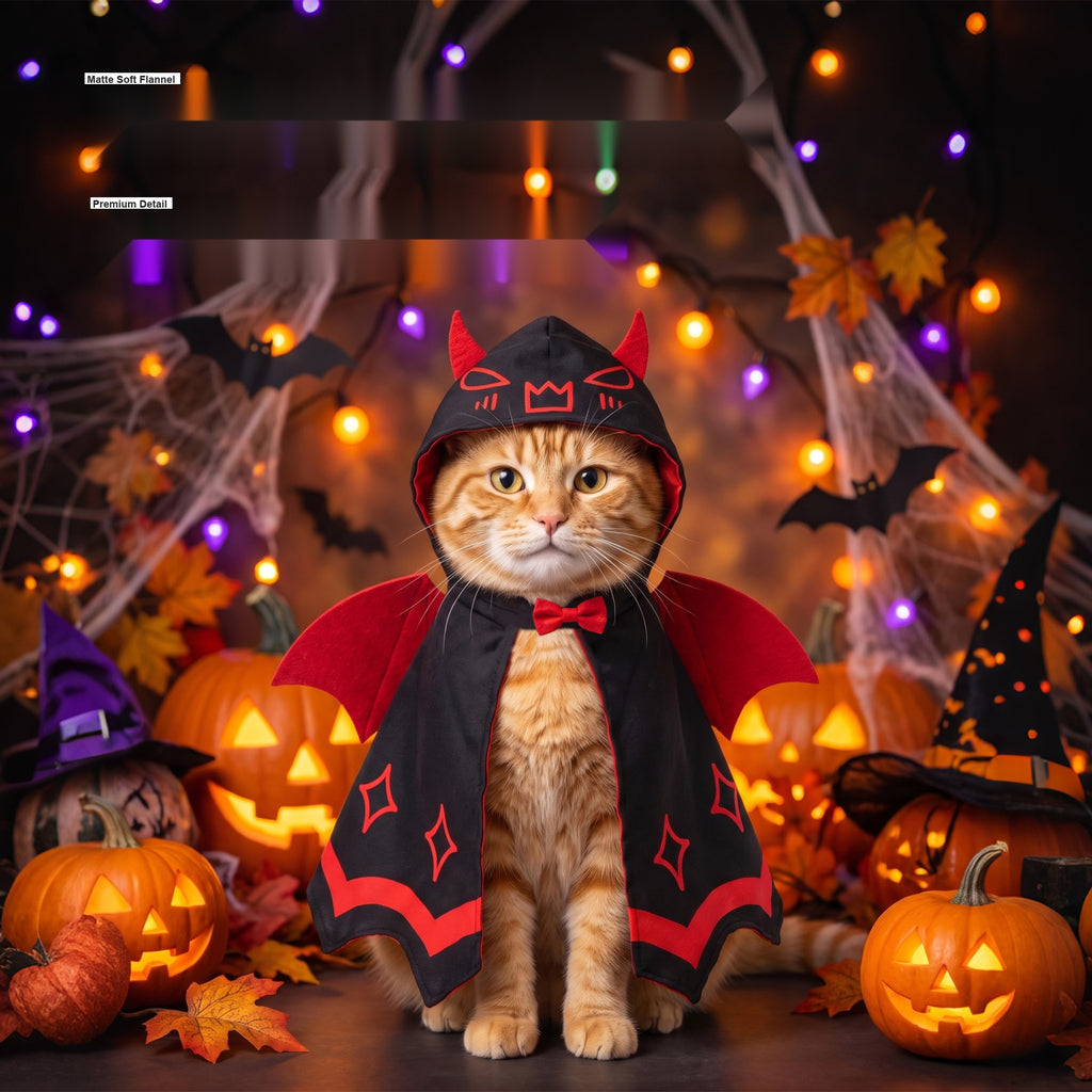 Halloween Pet Costume Set, Pumpkin Cape with Witch Hat for Cats and Dogs