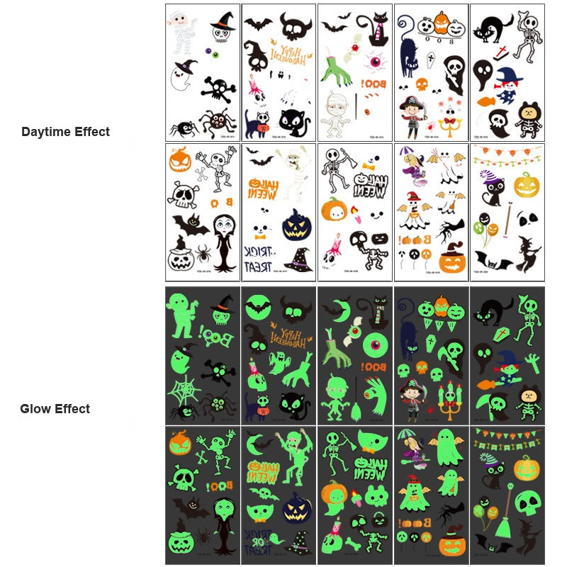 Halloween Glow in the Dark Face Tattoos for Kids, Green Fluorescent Waterproof Arm Stickers