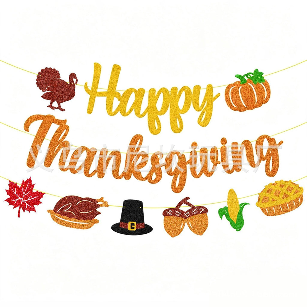 Happy Thanksgiving Banner, Fall Harvest Family Dinner Party Supplies