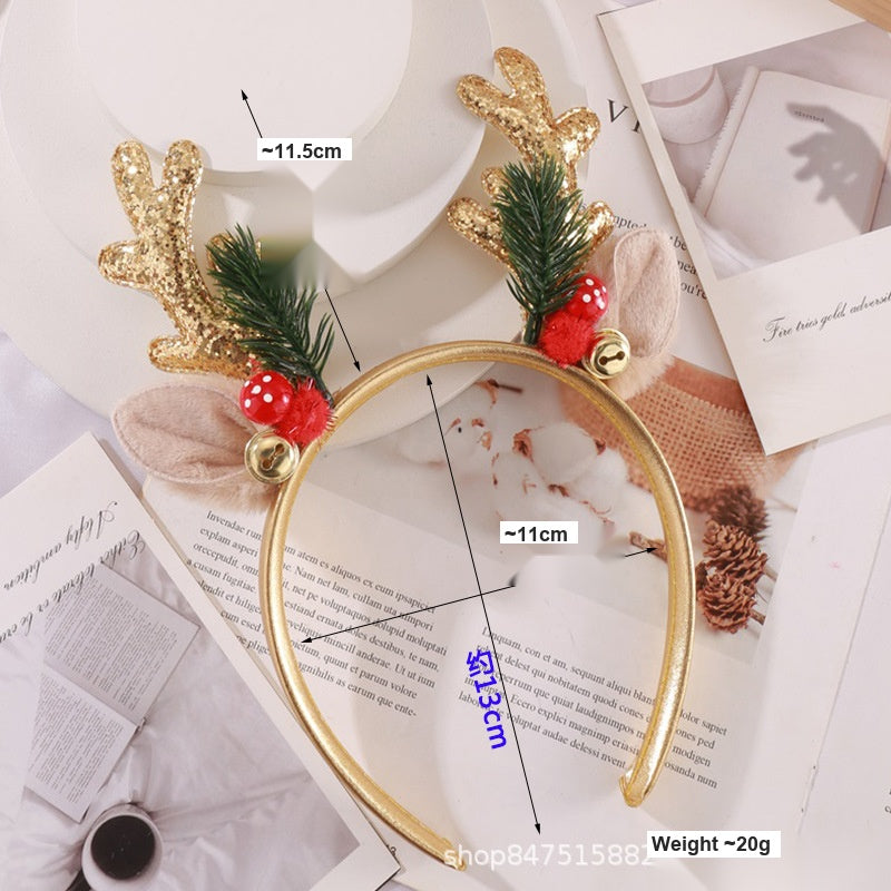 Cartoon Red Reindeer Antler Headband with Bells, Christmas Hair Accessory for Kids
