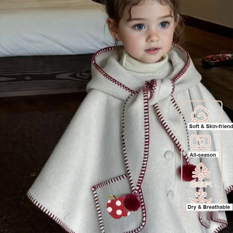 Girls Hooded Cape Trench Coat Fall Winter Fashion Kids Cloak Baby Shawl Christmas Outwear