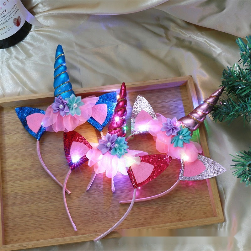 Kids Glowing Unicorn Headband, Light Up Cute Christmas Party Hair Accessory For Holiday Performances