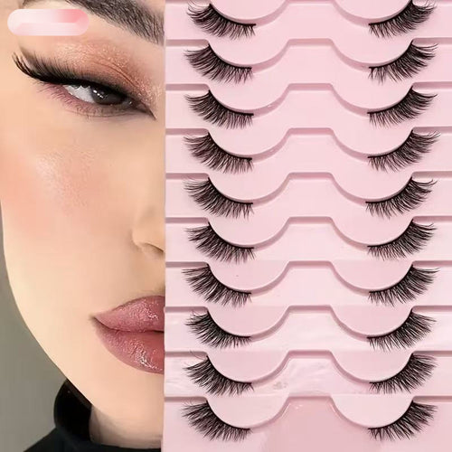 10 Pairs Wispy Big Eye False Eyelashes, Fox Eye Curled Fluffy Faux Lashes For Dramatic Look