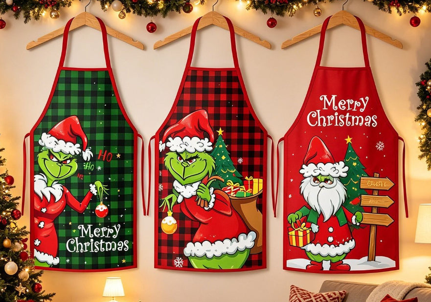 Christmas Santa Claus Apron, Festive Kitchen Cooking Apron for Holiday Baking and Party