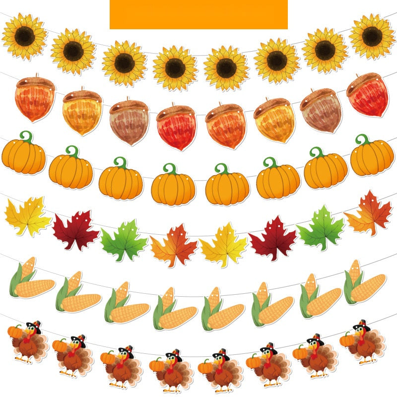 Thanksgiving Fall Pumpkin Maple Leaf Bunting Banner Party Decorations Hanging Flag Set