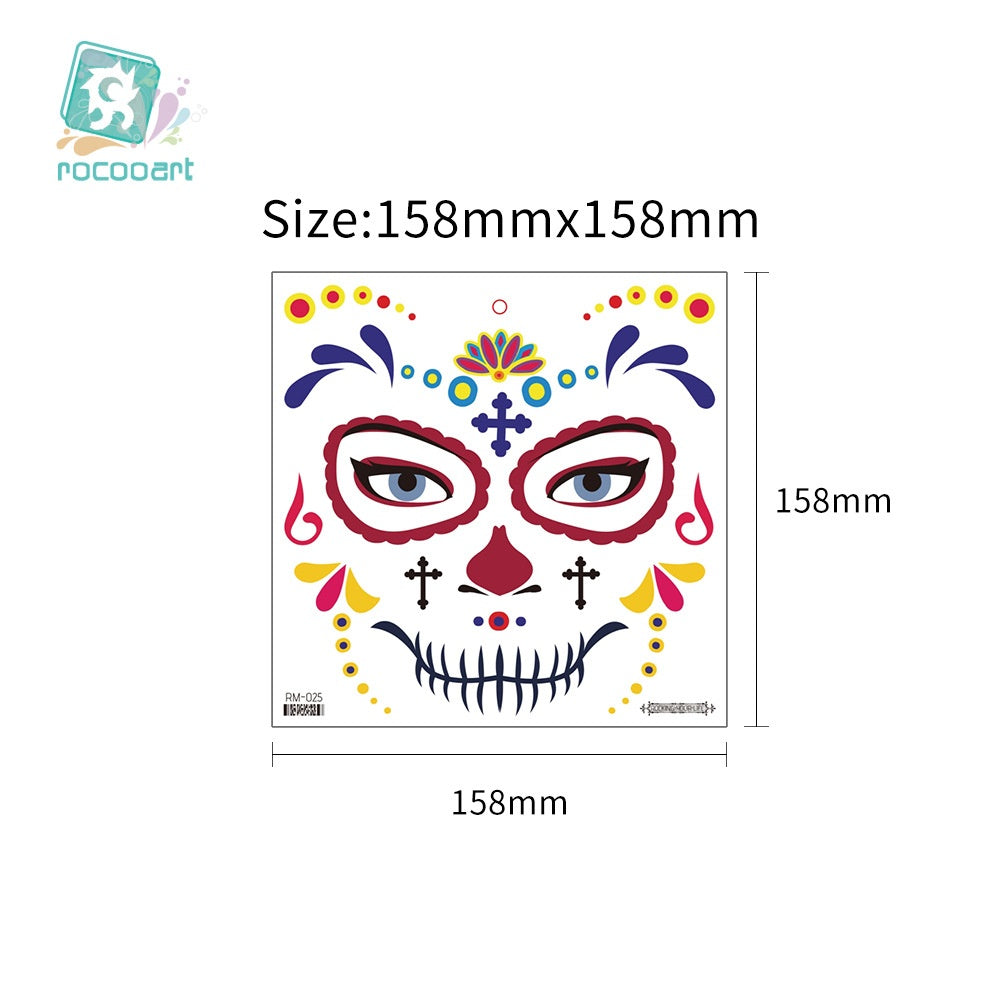 Halloween Day Of The Dead Flower Face Tattoo Stickers, Sugar Skull Party Makeup Face Decals