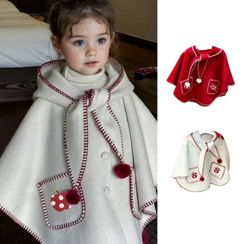 Girls Hooded Cape Trench Coat Fall Winter Fashion Kids Cloak Baby Shawl Christmas Outwear