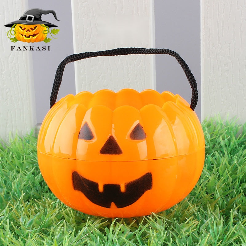 Halloween Foldable Pumpkin Candy Buckets, Two Piece Snap Together PP Trick Or Treat Pails In 3 Sizes