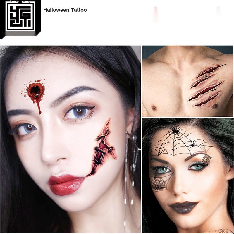 Halloween Wound Scar Temporary Tattoos Face Injury Cut Blood Sticker Waterproof Horror Makeup