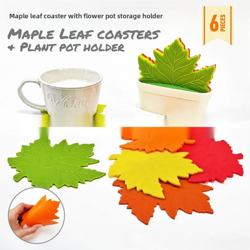 Creative Maple Leaf Coaster Set with Storage Box, Heat Resistant Non-Slip Cup and Coffee Mat