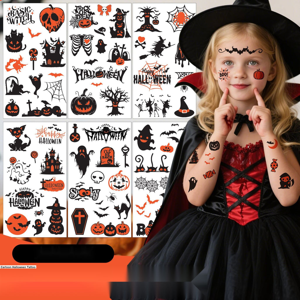 Cartoon Halloween Temporary Tattoos For Kids, Funny Pumpkin Tattoo Stickers For Holiday Parties
